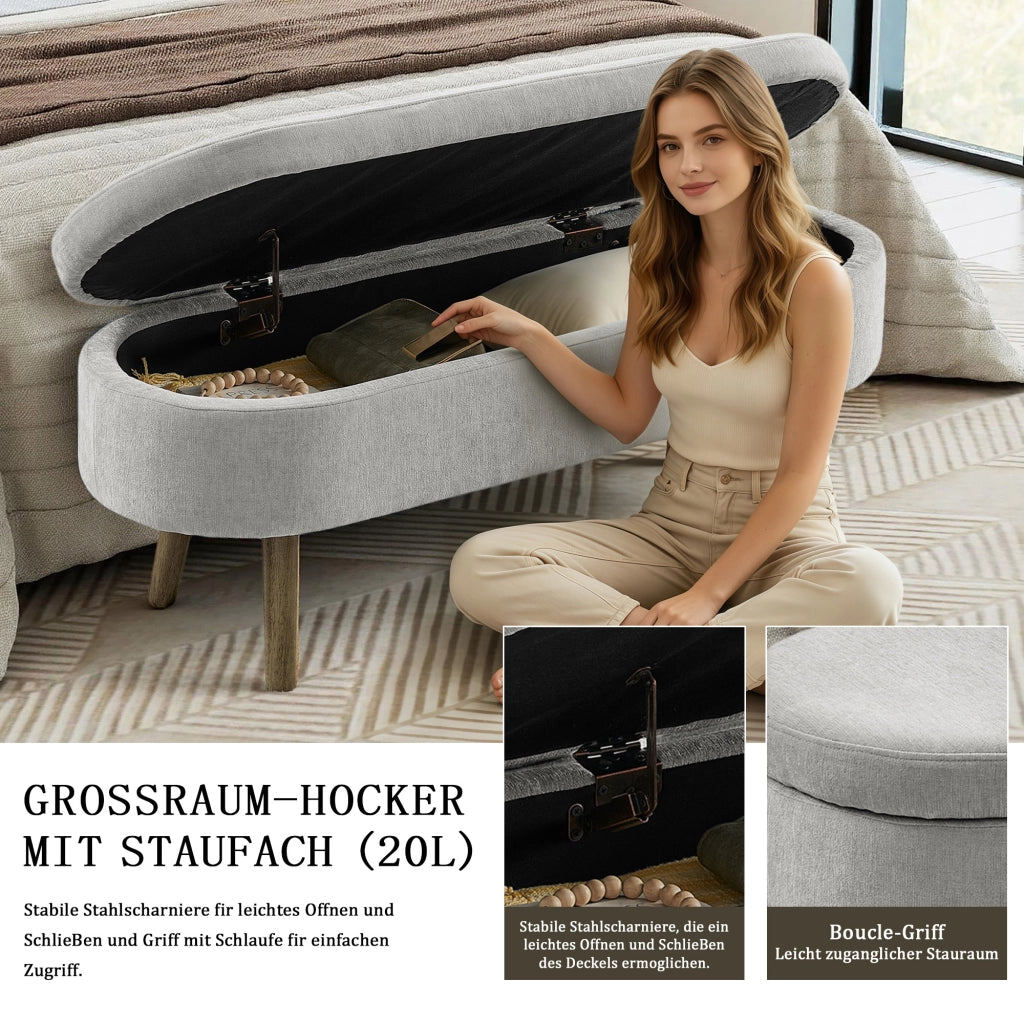 PANCA CONTENITORE 110x40x42 cm Chenille Grigio con coperchio ammortizzato