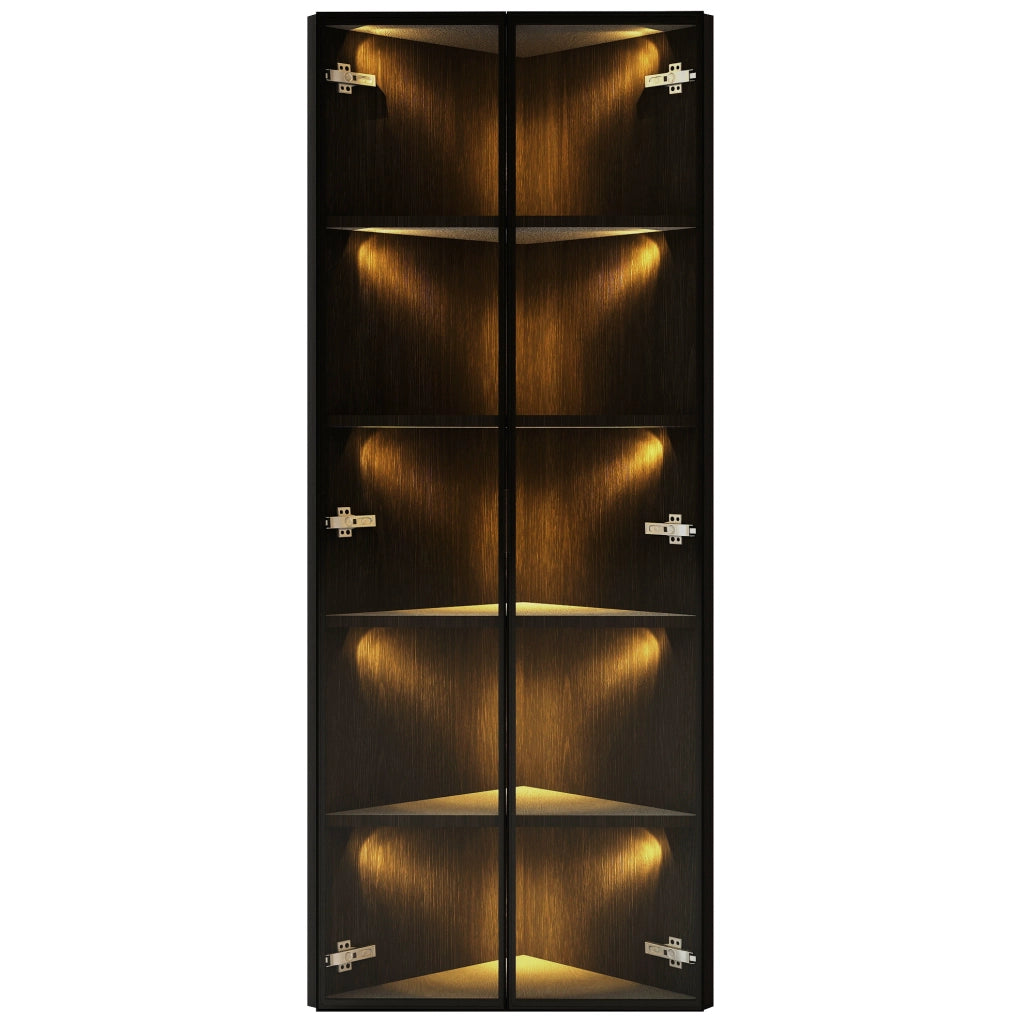 Vetrina angolare 62x35x160 cm con illuminazione LED integrata in MDF; vetro e alluminio nera