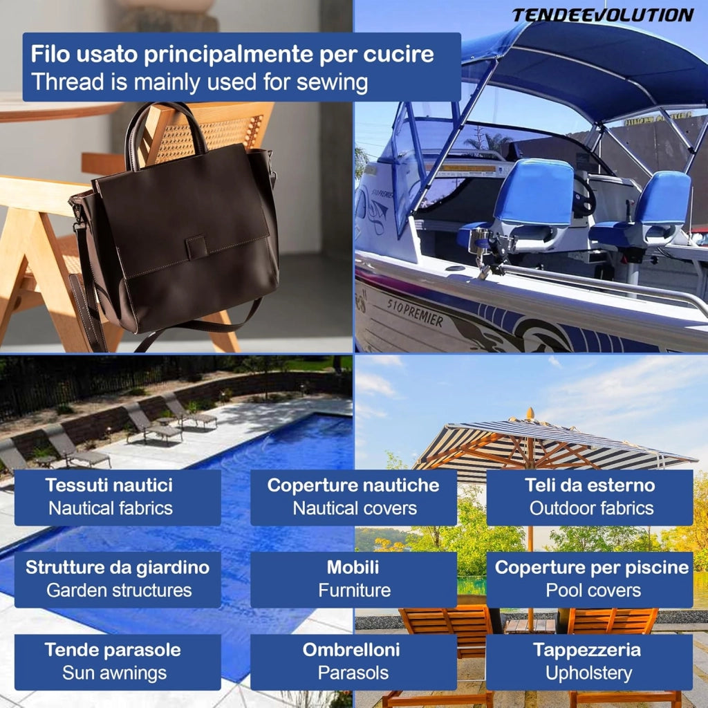 Filo da Cucire Esterno & Nautico Blu - Resistenza Superiore & Durabilità - 1500 mt - Perfetto per Pelle, Scarpe, Tela, Tappezzeria