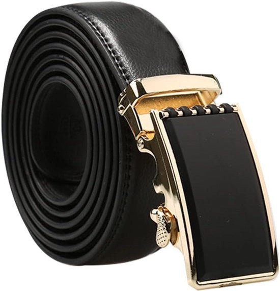 Cinturone professionale grande in pelle con chiusura automatica per uomo - Larghezza 1 3/8 pollici - Nero oro - Lunghezza 145cm
