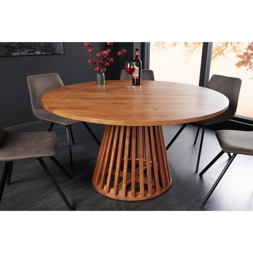 Tavolo da pranzo TALMA 130 cm – Piano rotondo in acacia verniciato – Stile rustico e accogliente