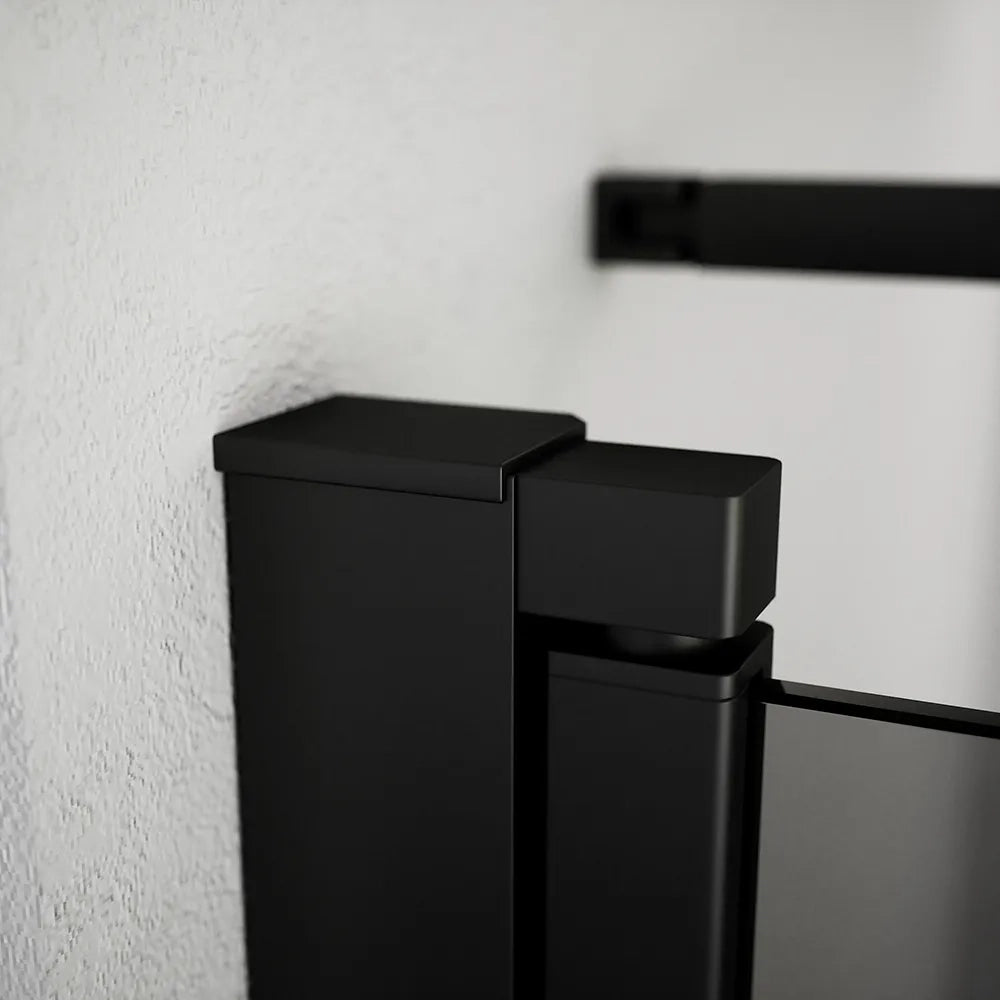 Box doccia 120x90cm con apertura saloon e parete fissa, profili nero opaco e vetro da 6mm fumè h195 | Elba