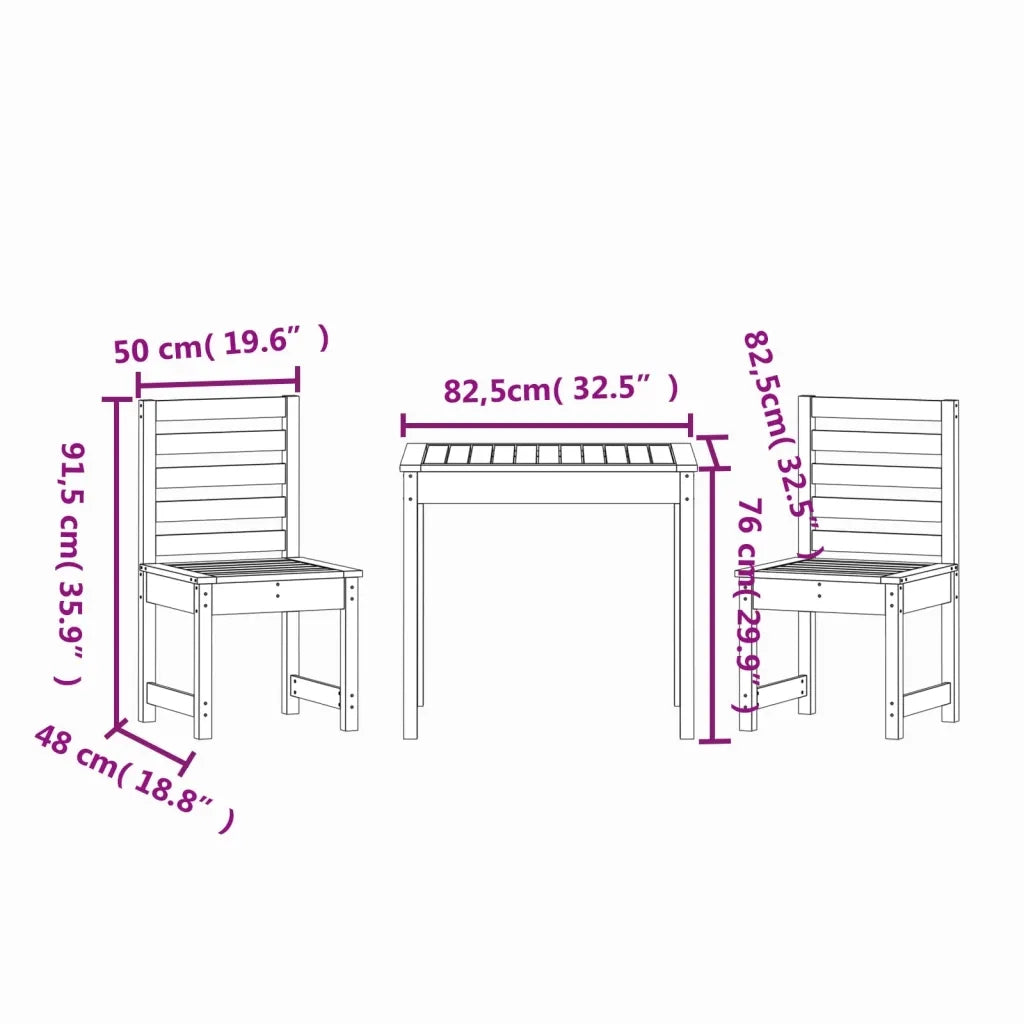 Set Bistrot da Giardino 3 pz | Set Salotto da Giardino in Legno Massello di Pino