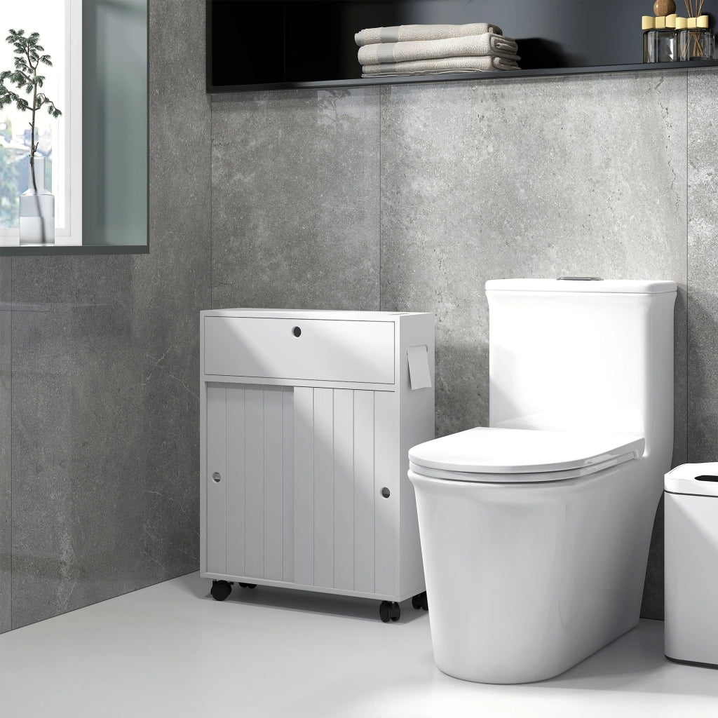 Mobiletto Bagno con Ruote e Ripiani Regolabili ¨C zephmum ¨C Bianco 52x17x67 cm