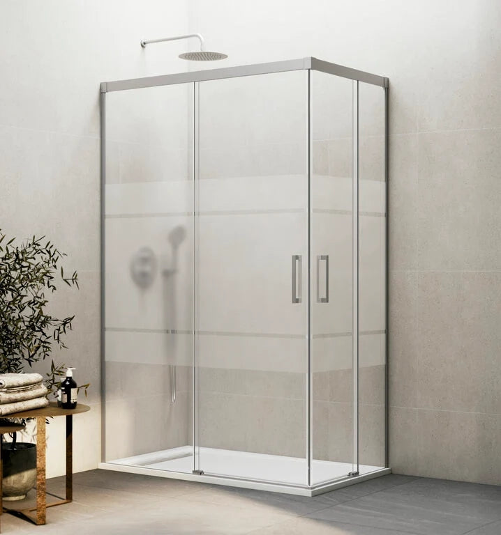 Box doccia angolare BASIC apertura al vertice 80x80 cm (75-80/75-80) nichel vetro satinato