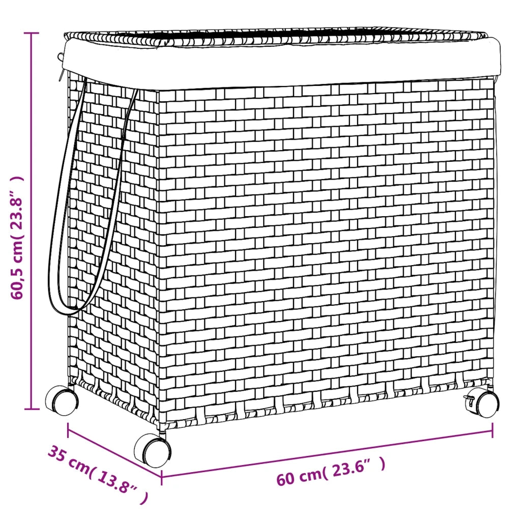Cesto Portabiancheria Ruote Marrone Scuro 60x35x60,5 cm Rattan 372040