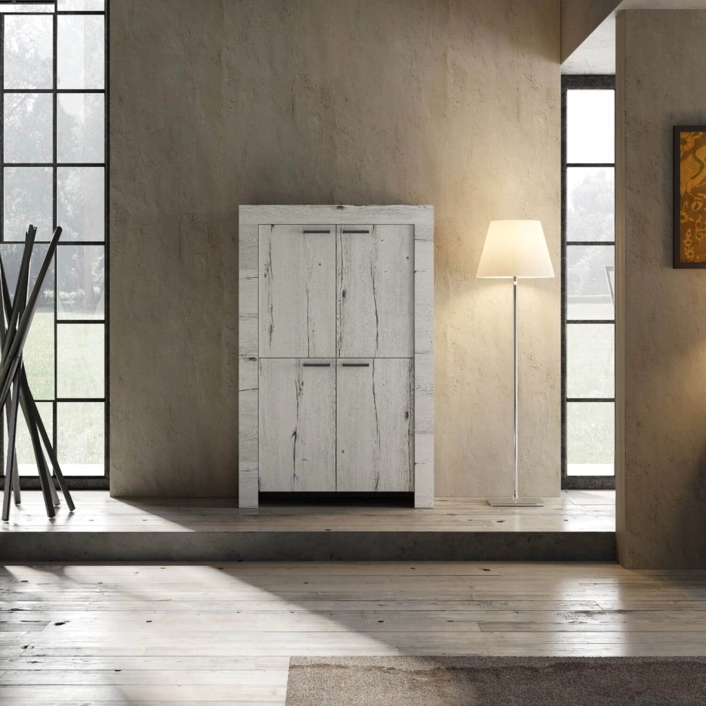Credenza Mobile Soggiorno 4 Ante in Melaminico 102x43x158cm TFT Neve Rovere Neve