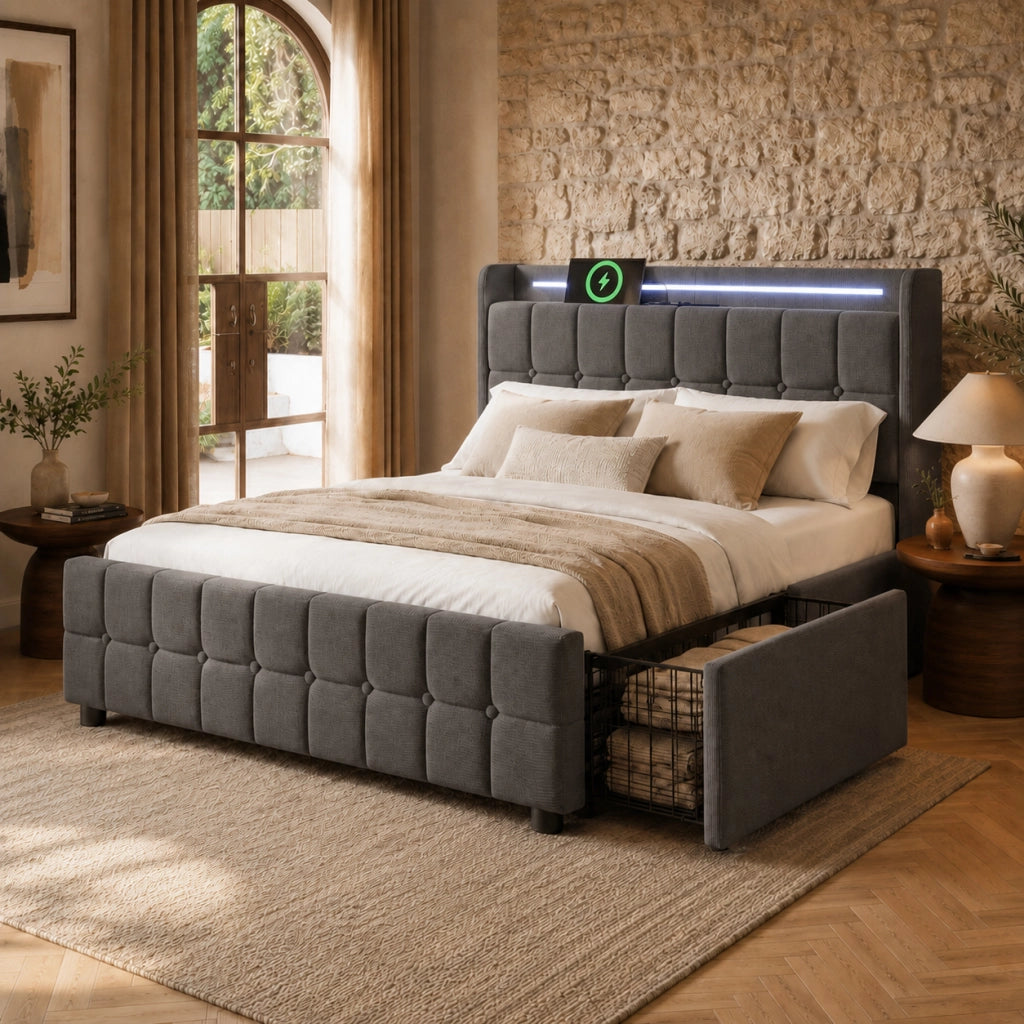 letto imbottito legno grigio 140x200 cm