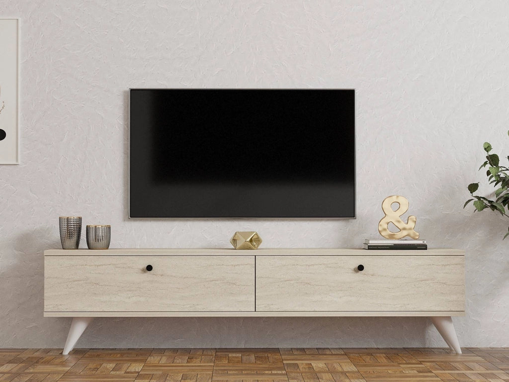Atestino, Mobile Porta tv 2 Vani, 160x25x40h cm Beige Marmo