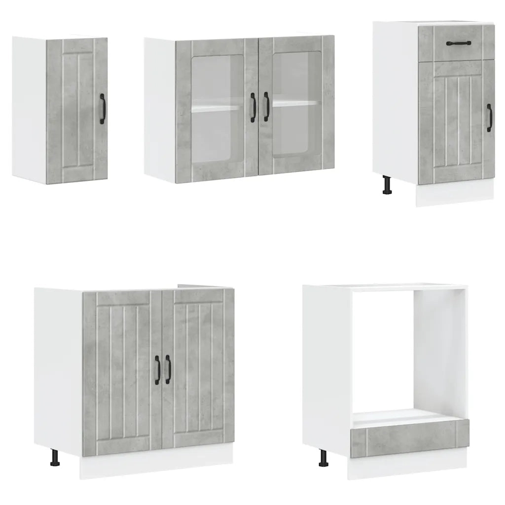 Set Mobili da Cucina 8 pz Lucca Grigio Cemento in Truciolato 3314805