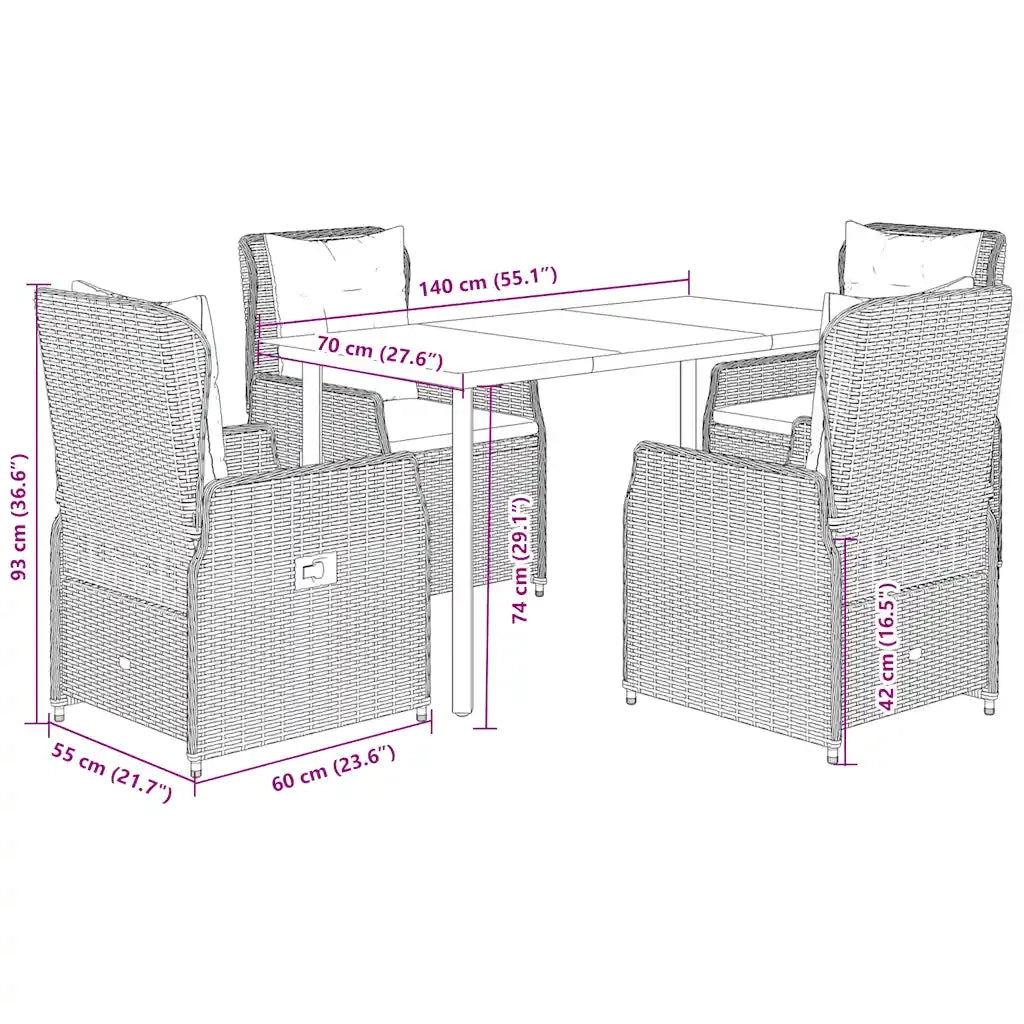 Set da Pranzo da Giardino 5 pz con Cuscini Beige in Polyrattan 3262877