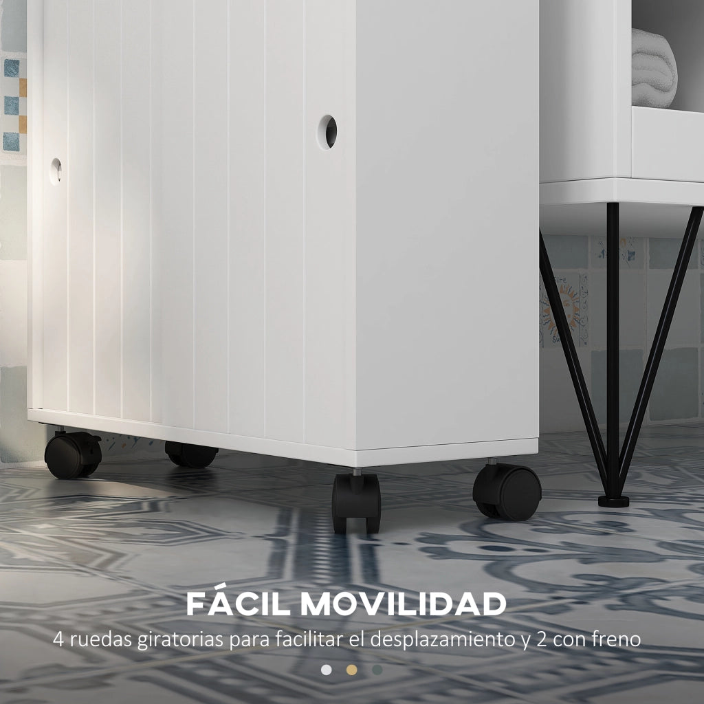 Mobiletto Bagno con Ruote e Ripiani Regolabili ¨C zephmum ¨C Bianco 52x17x67 cm