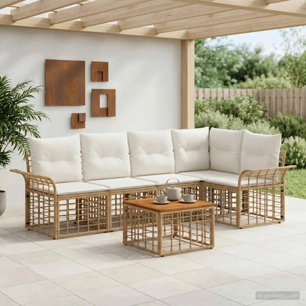 Set di divani da esterno 6 pcs Naturale e Bianco Crema 3437690
