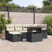 Set Divano da Giardino con cuscino 7 pcs Nero Poly Rattan