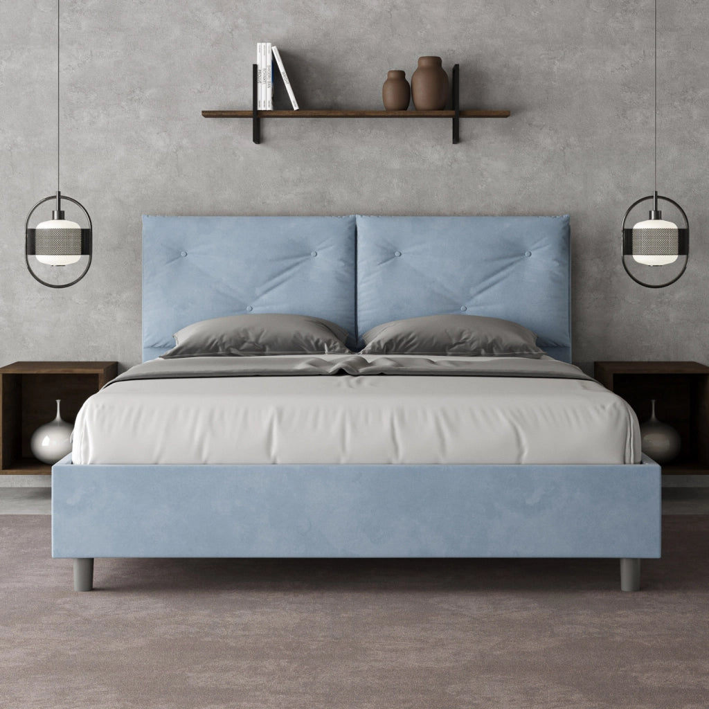 BS COM Letto queen size senza rete imbottito 150x190 microfibra sabbia Large