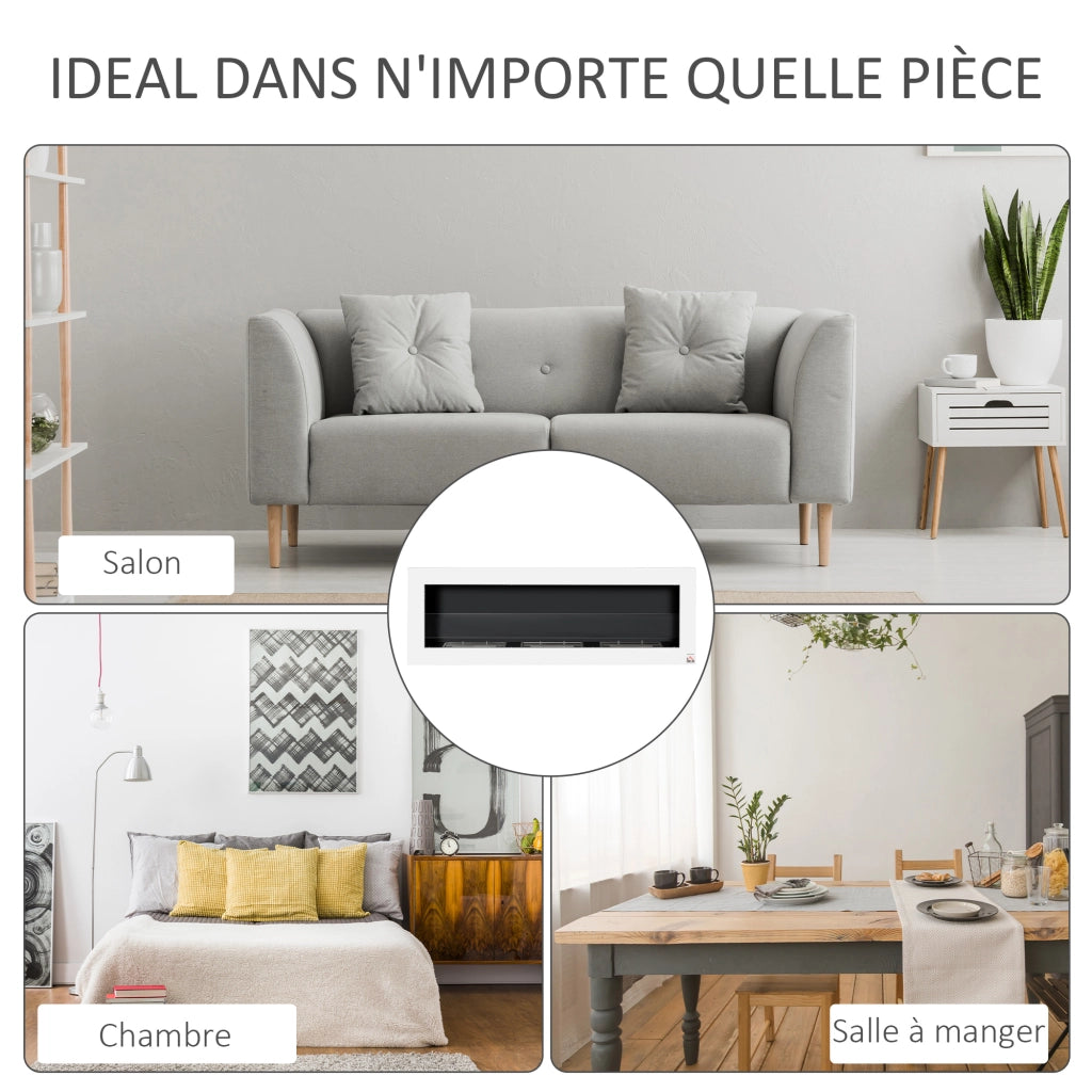 Caminetto a bioetanolo murale 3 bruciatori ¨C Minimal ¨C 120x15x40 cm acciaio inox bianco
