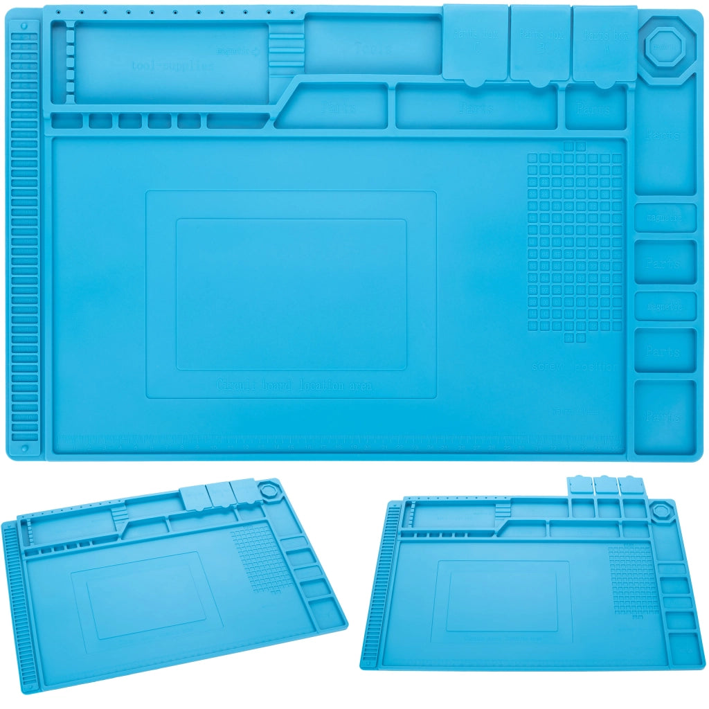 Tappetino in Silicone per Saldatura con Organizer 450x300mm – Resistente al Calore 500°C | Antiscivolo, ESD, Ecologica
