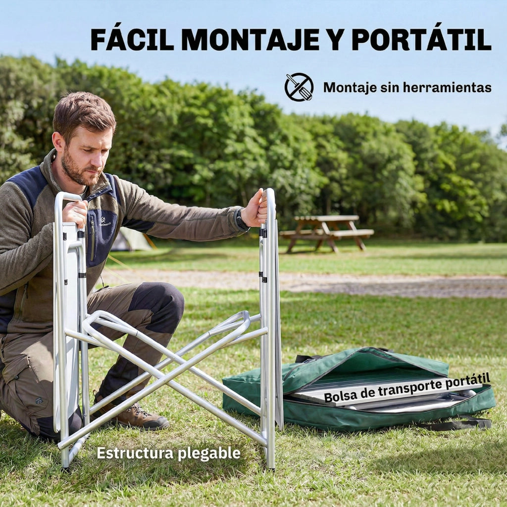 Mobile Cucina Pieghevole da Campeggio ¨C Xylo ¨C 3 Tavoli 4 Ganci Verde 172x48x130cm