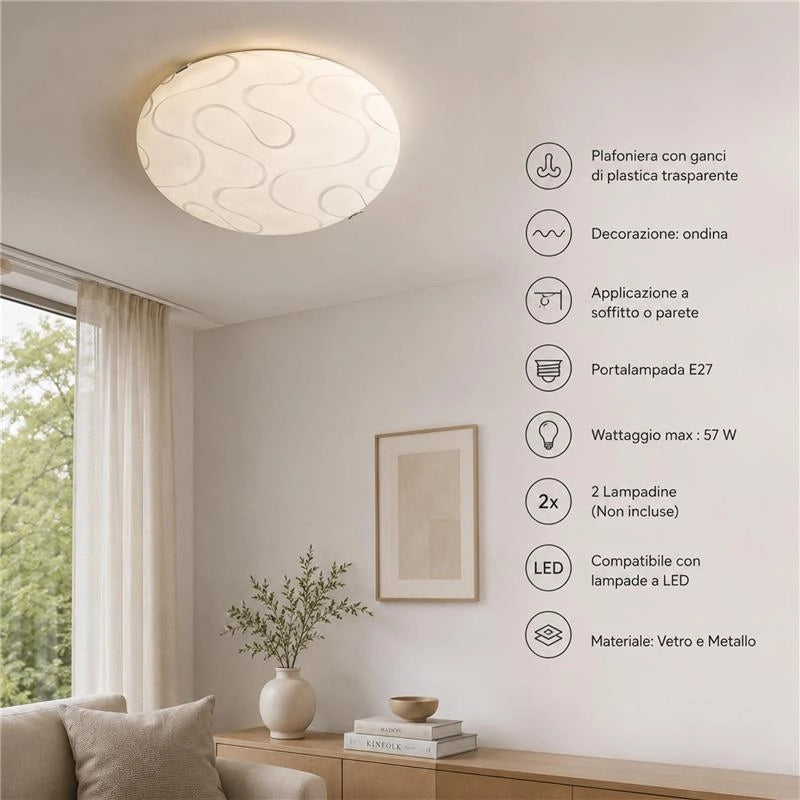 ONDA LAMPADA PLAFONIERA 2 LAMPADINE E27 40 CM ONDINA