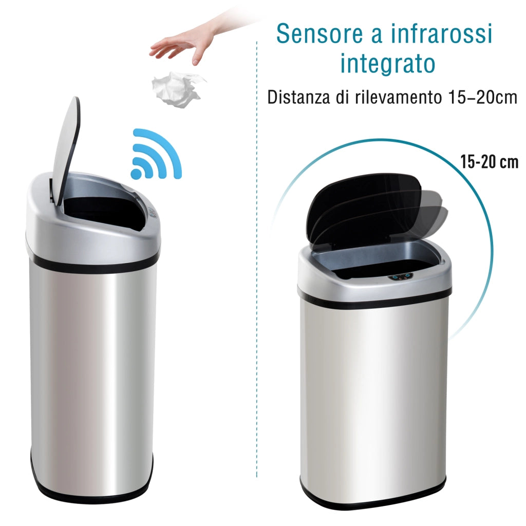 Pattumiera con Sensore a Infrarossi 30L ¨C Xylo ¨C Acciaio Inox e ABS, Argento, 33x25x58 cm