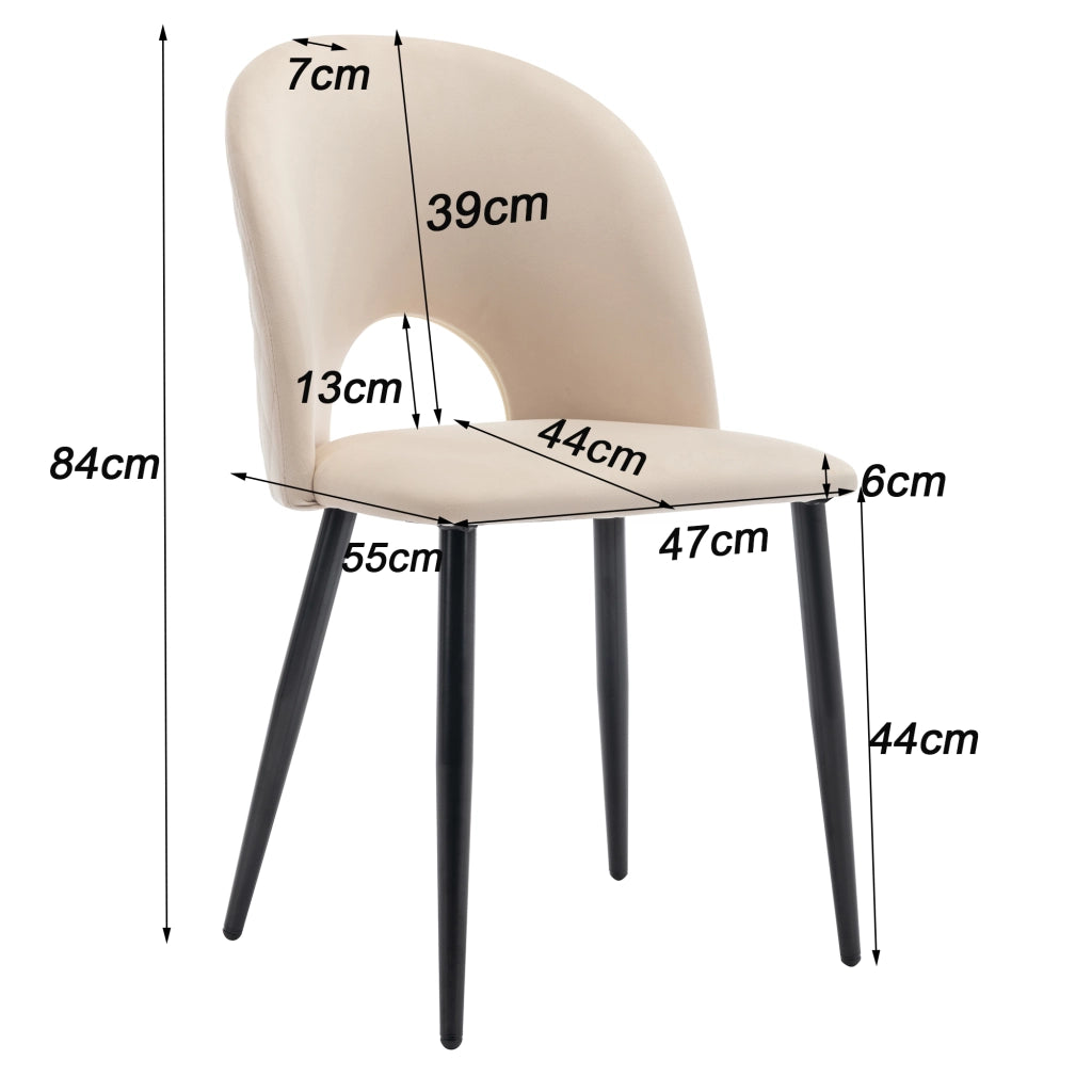 Set Tavolo da Pranzo Allungabile con 4 Sedie in Velluto ¨C MINIMAL ¨C Beige, Piano MDF Bianco, 140x80 cm