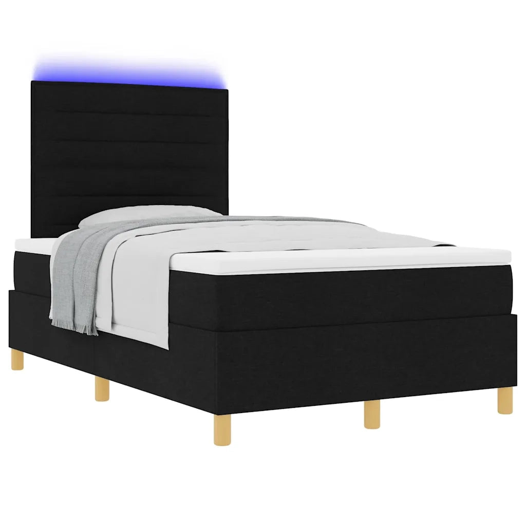 Letto a Sorgente LED con materasso Nero 120 x 190 cm Tessuto