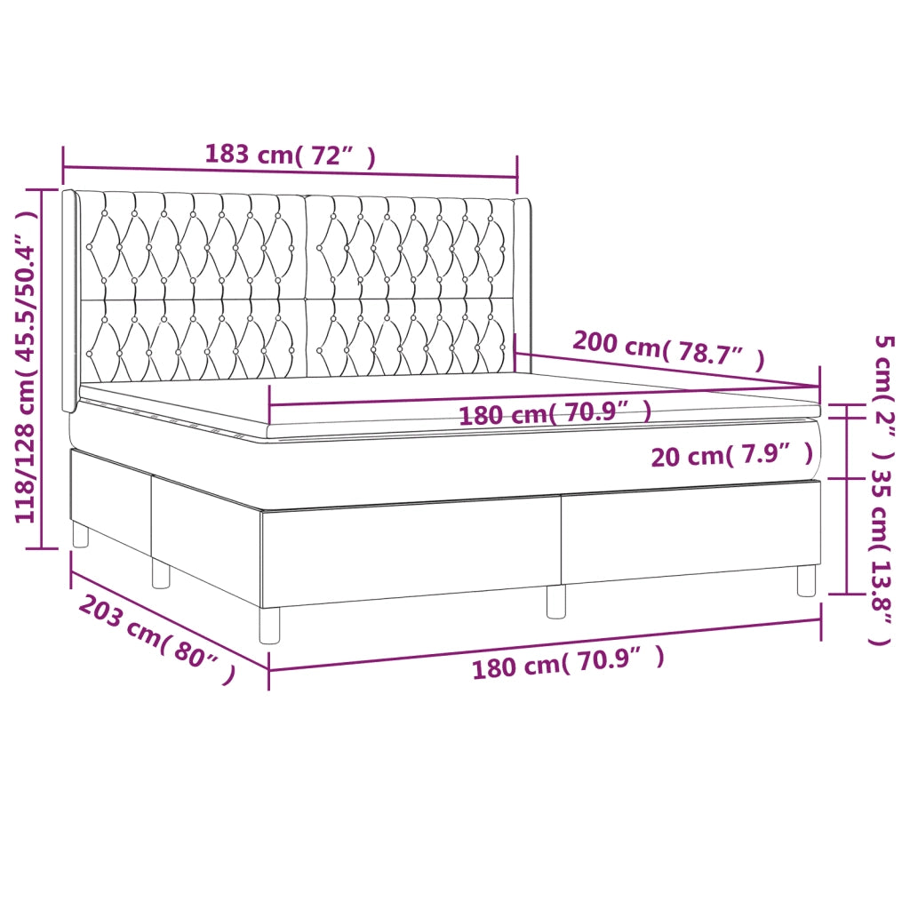 Letto a Molle con Materasso e LED Tortora 180x200 cm in Tessuto 3139137