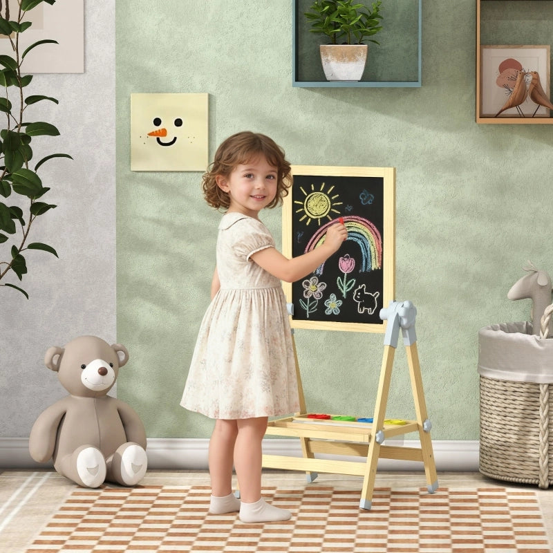 Cavalletto in legno per bambini, lavagna bianca e lavagna nera a doppia faccia, lavagna da terra regolabile in altezza con rotolo di carta, ripiano,