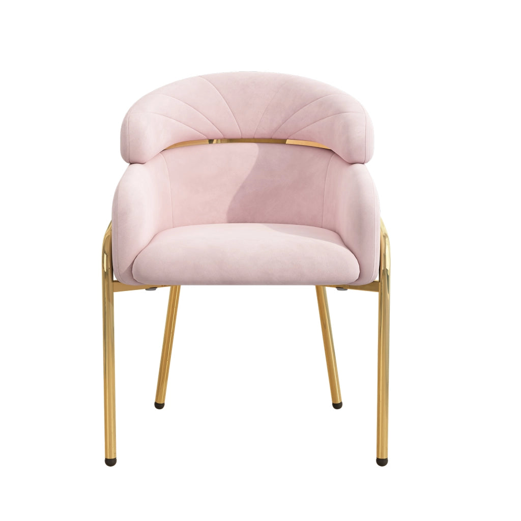 Sedia da pranzo singola con schienale ergonomico in velluto; 4 gambe in metallo; per soggiorno e camera; rosa