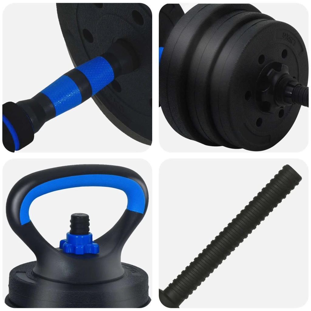 Set di manubri, bilanciere e kettlebell 4-in-1 20 kg Nero e Blu CFW3713329