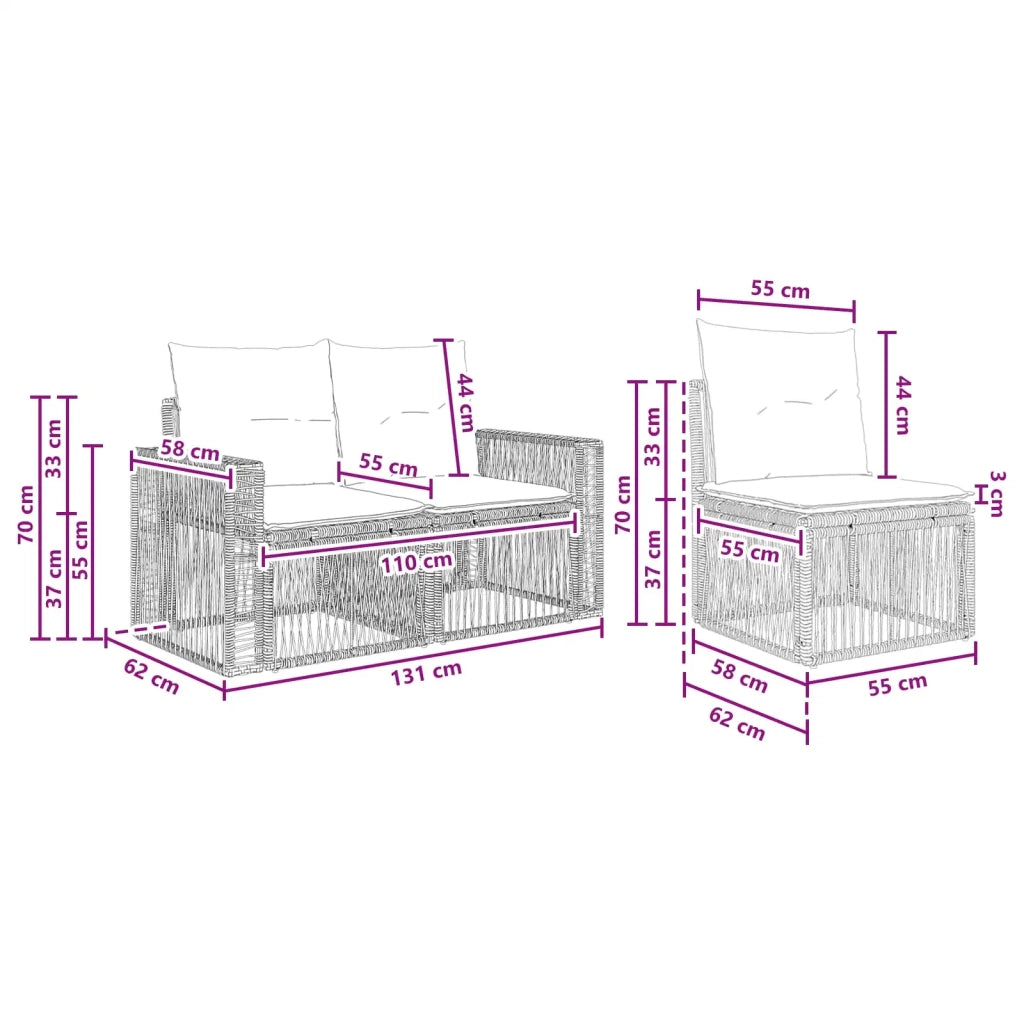 Set Divano da Giardino 6 pz Nero e Bianco Crema polyrattan 3435085