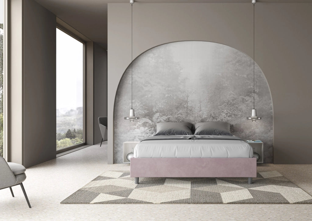 BS COM Letto matrimoniale senza rete imbottito 160x210 microfibra glicine