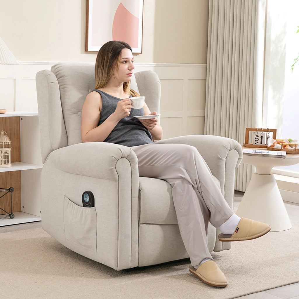 Poltrona relax massaggiante con riscaldamento e poggiapiedi regolabile - Xylo - beige