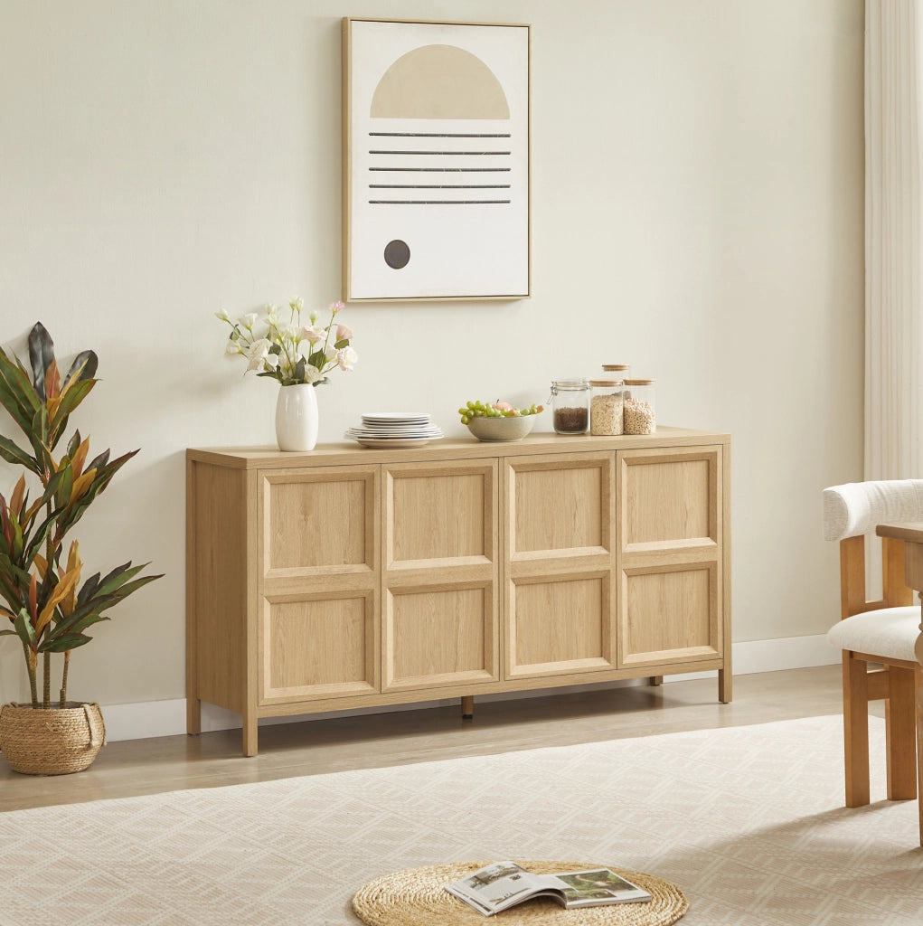Sideboard moderno 160x40x80 cm in MDF effetto rovere; con apertura tip-on e chiusura soft-close