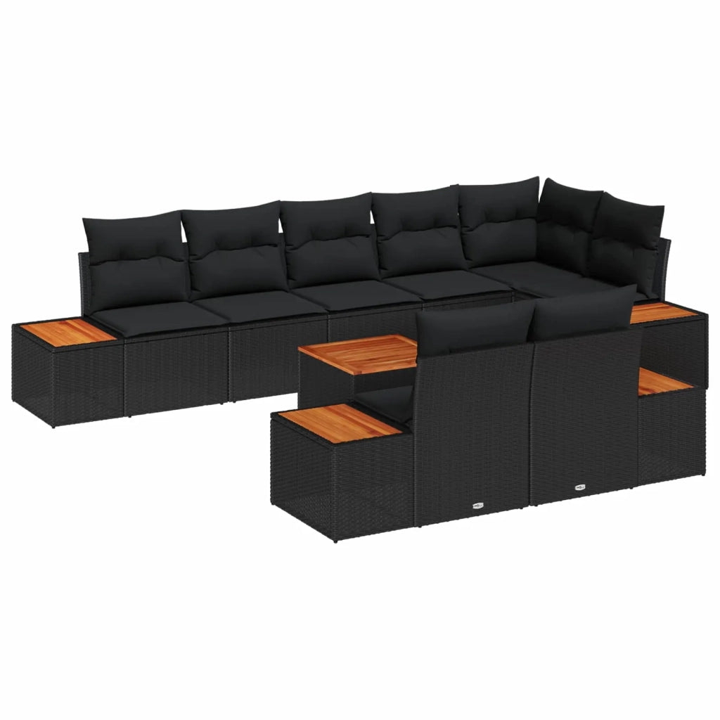 Set Divano da Giardino con cuscino 9 pcs Nero Poly Rattan 3348114