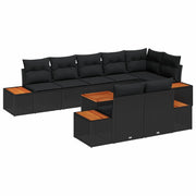 Set Divano da Giardino con cuscino 9 pcs Nero Poly Rattan 3348114
