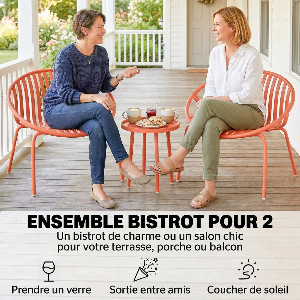 Set salotto giardino 3 pezzi tavolo basso acciaio polipropilene ¨C Xylo ¨C rosso mattone 80x70x75cm