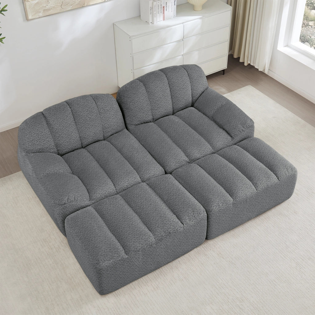 Divano modulare 2 posti con 2 pouf - Zephmum- Schiuma ad alta densit¨¤ 32D, design antiscivolo, tessuto morbido, grigio