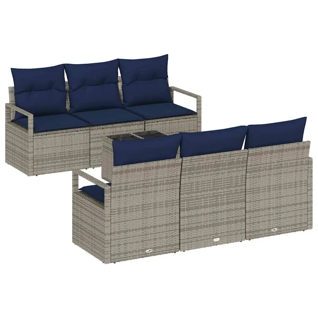 Set di divani con cuscino 7 pcs Grigio e Blu Navy polyrattan 3346275