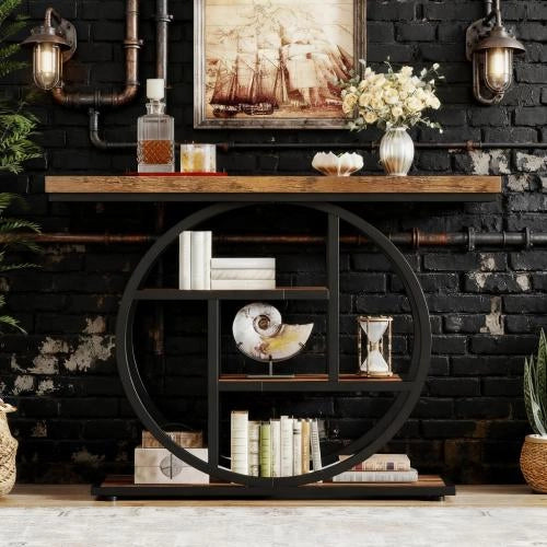 Consolle con 4 livelli e piano da 4 cm con telaio in metallo; piedini regolabili per ingresso; soggiorno; 105×30×80 cm