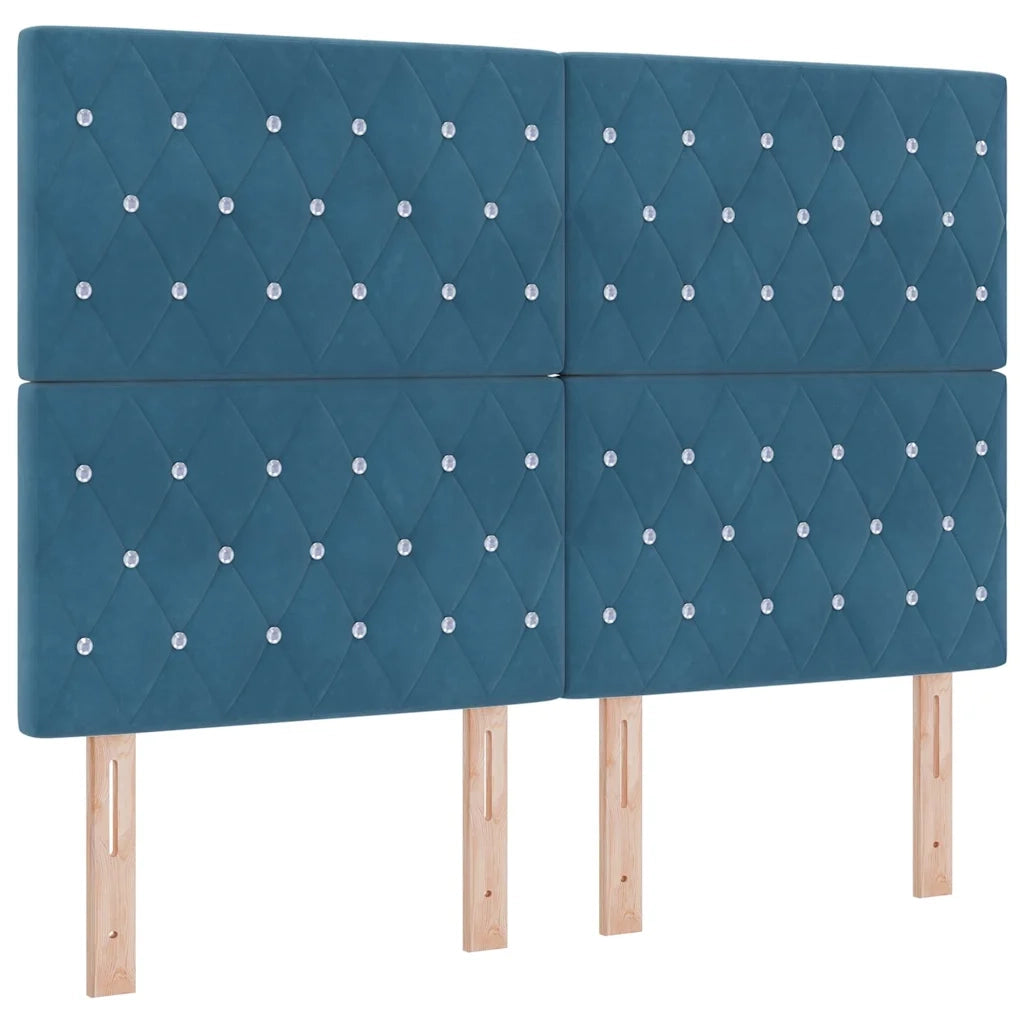Letto a molle con testiera Blu Scuro 140 x 190 cm Velluto