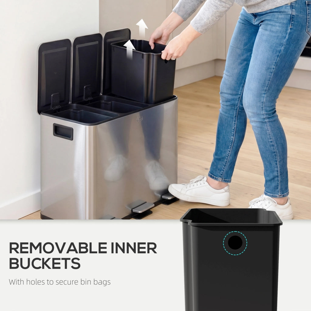Pattumiera 3 Scomparti 20L ¨C Xylo ¨C Acciaio Inox Anti-Impronte Soft-Close