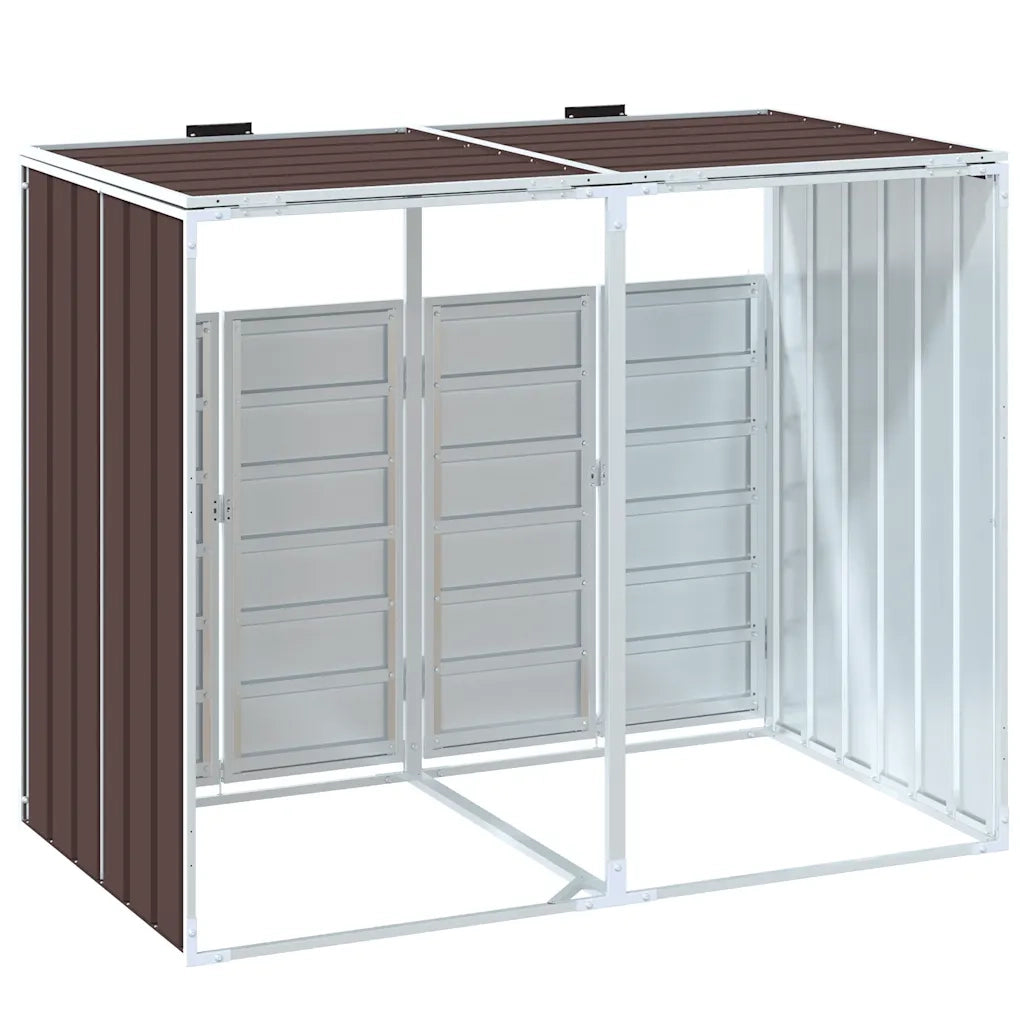 Copribidone con Ruote per 2 Bidoni Marrone 144x81x113cm Acciaio 4006178