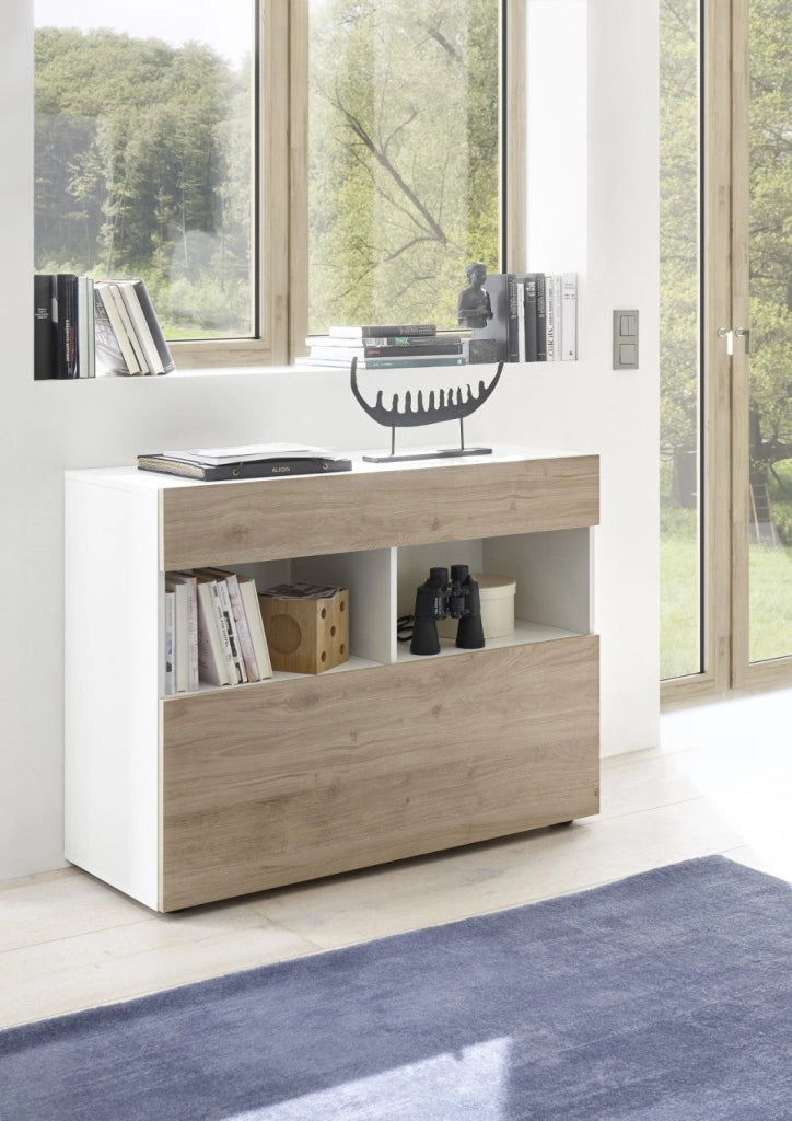 Credenza Mobile Soggiorno 1 Anta 2 Vani 111x42x82 cm TFT Akira Bianco e Naturale