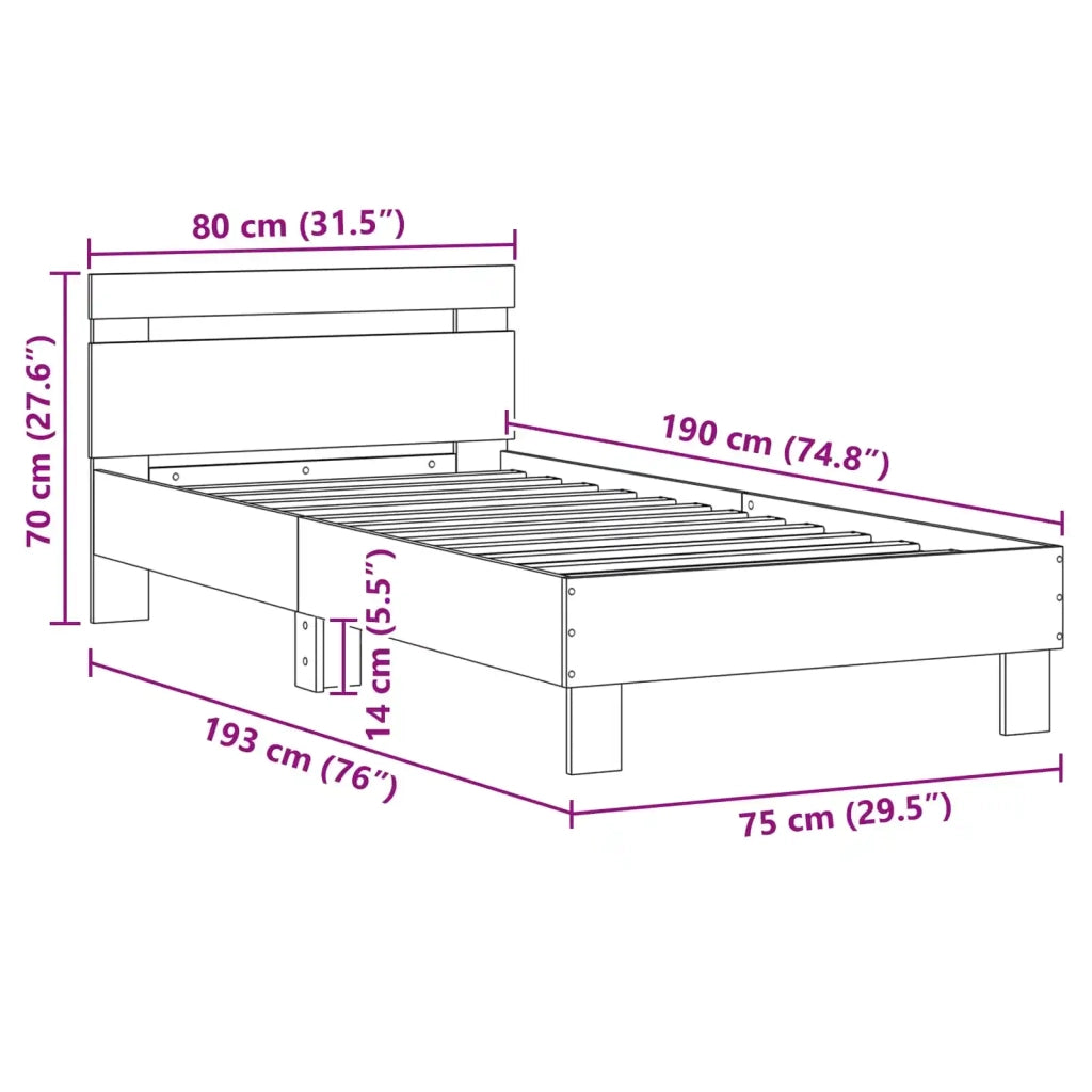 Struttura del letto Rovere Nero 75 x 190 cm Legno multistrato 863817
