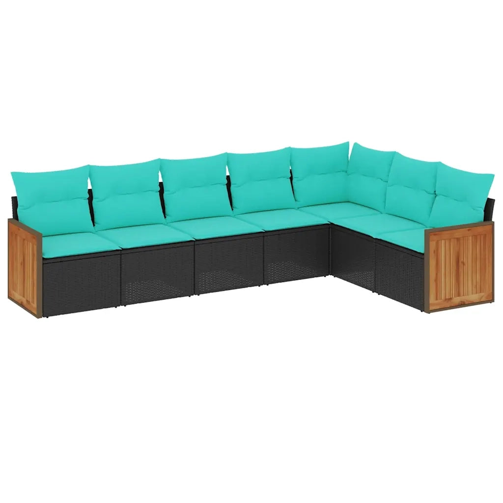 Set Divani da Giardino 7 pz con Cuscini Nero in Polyrattan 3227709