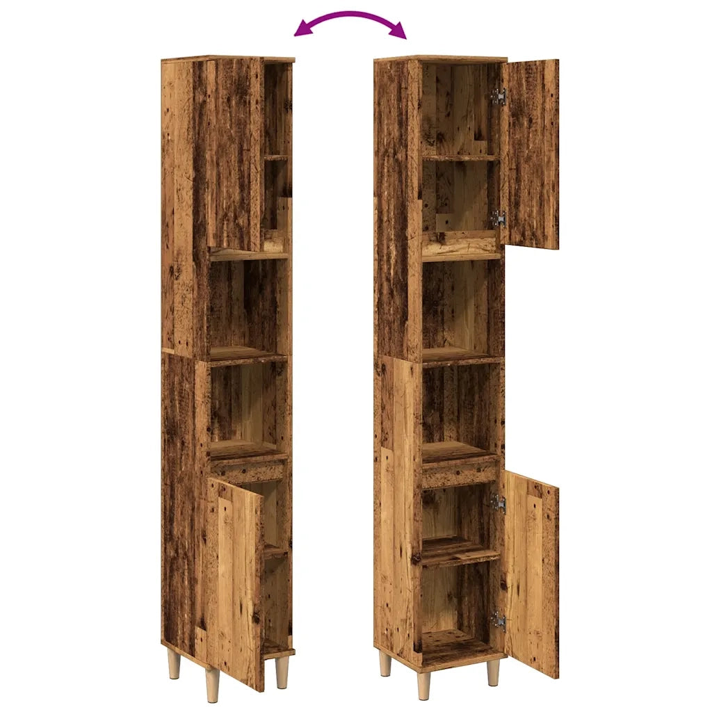 Armadietto Bagno Legno Antico 30x30x190 cm in Legno Multistrato 857102