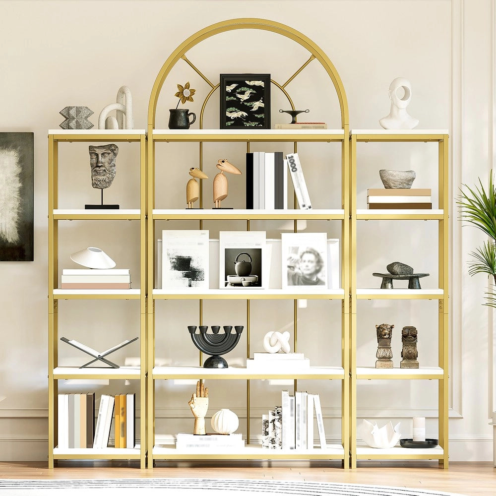 Set di scaffali modulare con arco - Zephmum- 163¡Á30¡Á184 cm - Telaio metallico dorato e piani MDF bianchi