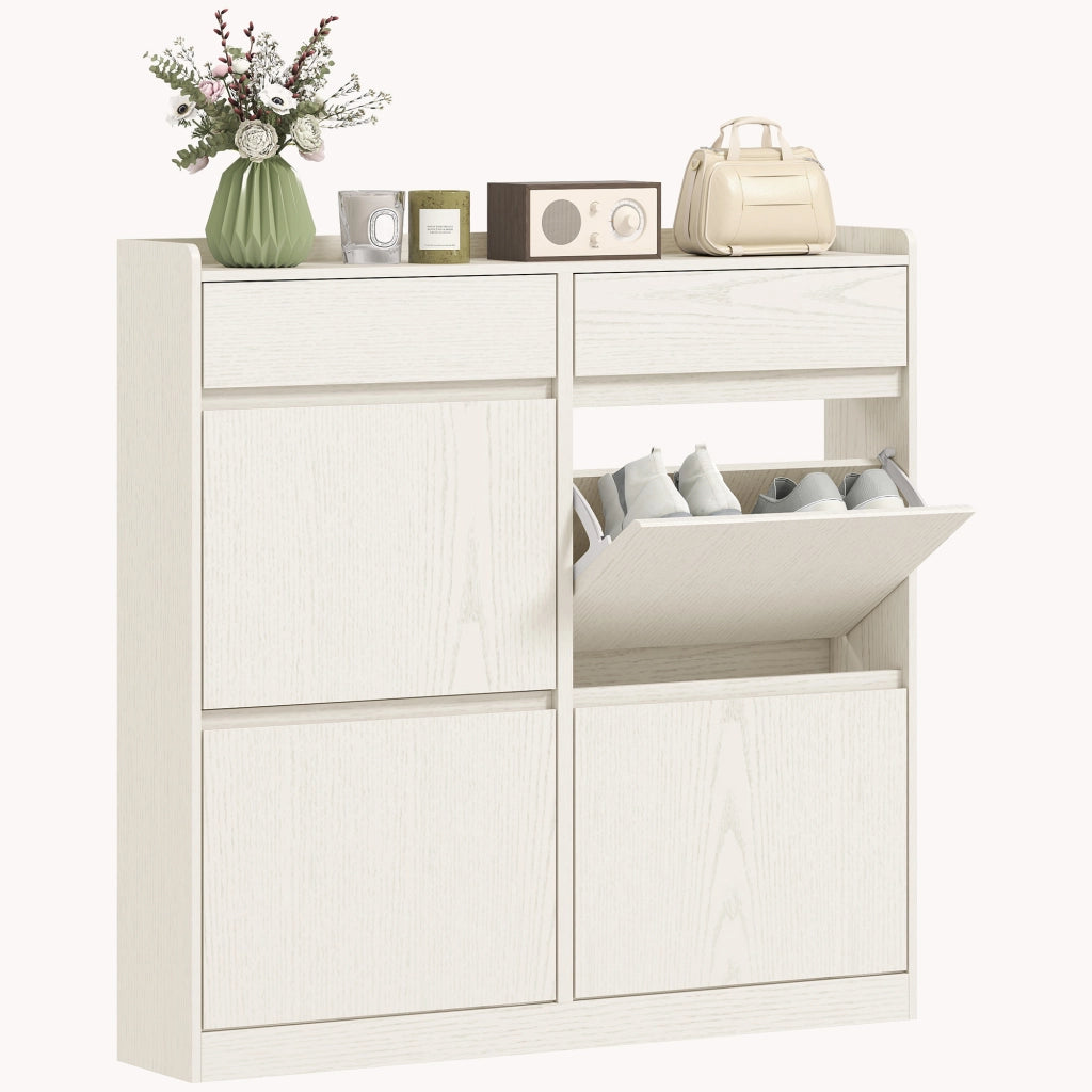 Scarpiera con Cassetti a Ribalta e Scorrevoli ¨C Minimal ¨C Bianco 98x19.2x95.3 cm