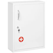 Armadietto da farmacia a muro con serratura e 2 chiavi, in acciaio bianco, 40x15x53,5 cm, per bagno e cucina.